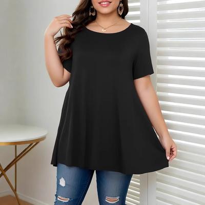 Damen Sommer Trend Bedrucktes Kurzarm-T-Shirt mit Rundhalsausschnitt in großer Größe