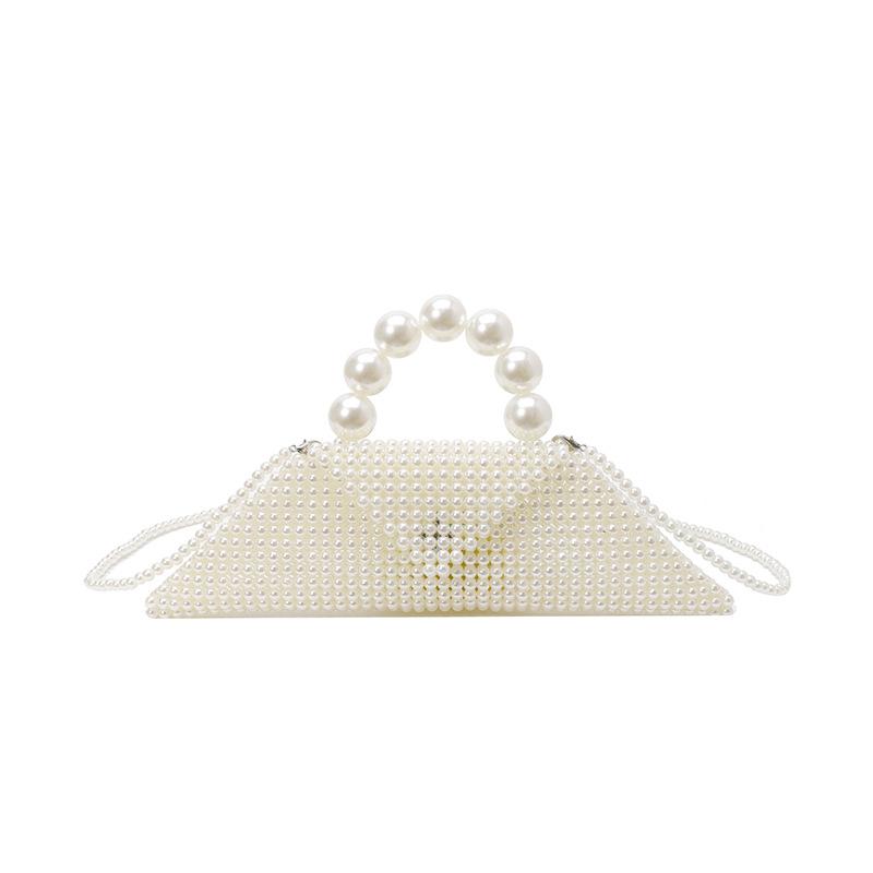

Женская новая весенне-летняя модная плетеная сумка-мешочек с жемчугом, маленькая квадратная сумка с темпераментом, на плечо One Size жемчужина белый