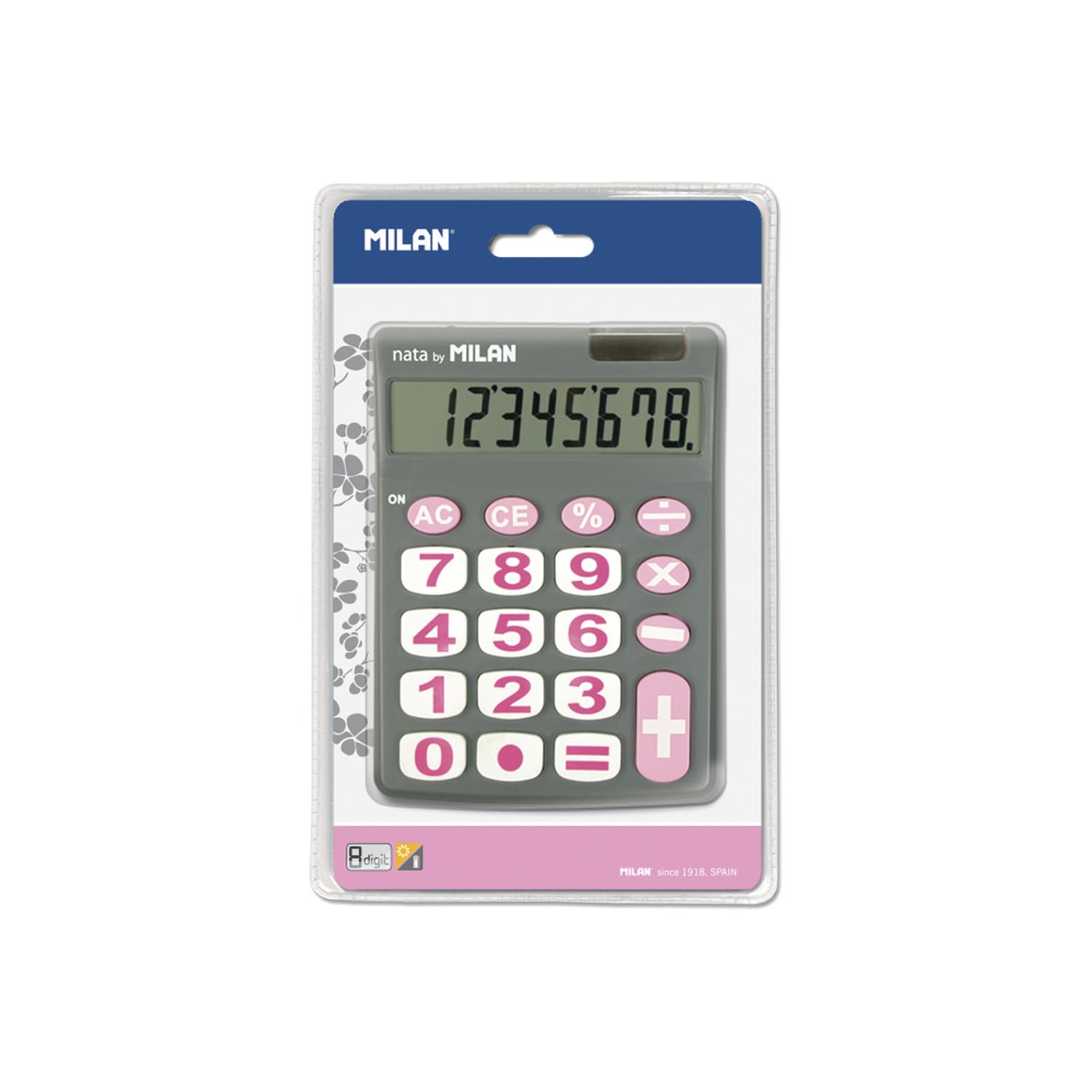 

Milan Calculator with Big Gray x Pink 8-Digit Keys, 151708GBL,
