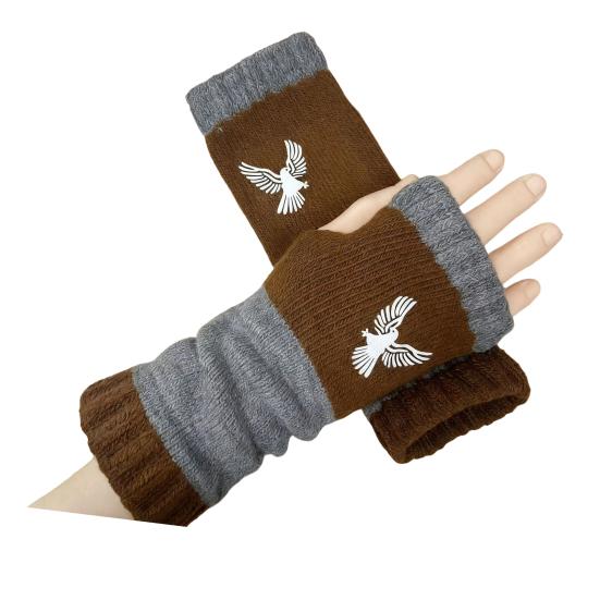 Gestrickte Fingerlose Handschuhe Damen Warme Handschuhe mit Niedlicher Stickerei Farbkontrast Atmungsaktive Strickhandschuhe