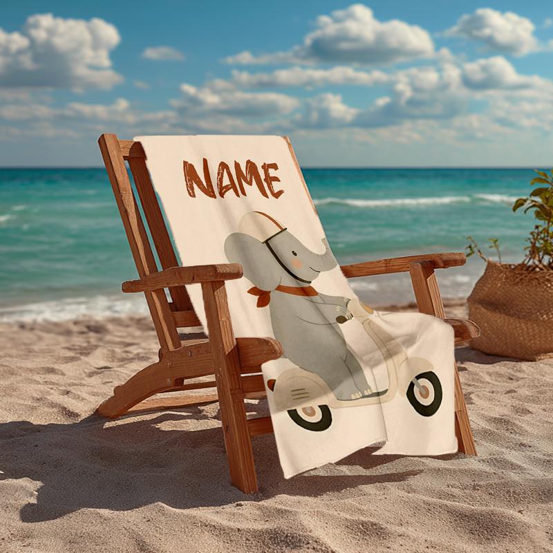 Custom Name Ultra-Soft Beach Towel with Elephant Theme,Ideal for Pool - Camping, Diving - Perfect Travel Essential, Vibrant Beach Towel.