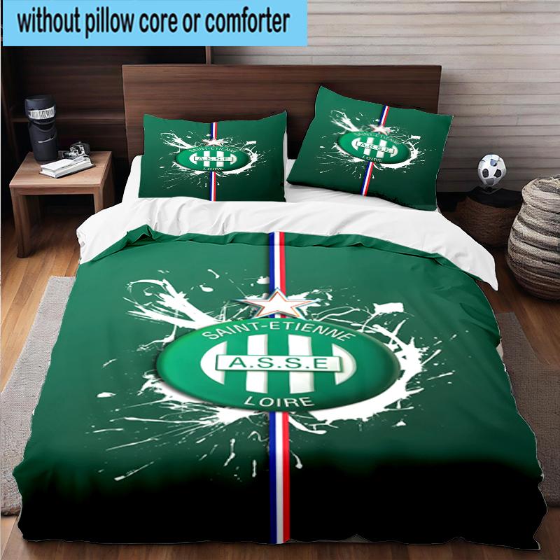 3PCS Green Saint-Etienne Football Bedding Set,Including 1pc Duvet Cover And 2pcs Pillowcases Perfect for Bedroom, Dormitory, Fan Christmas Gift