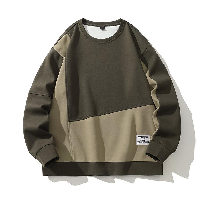Senior Sense Spliced Round Neck Hoodie Men Autumn and Winter New Korean Version of Fashion Trend Loose Everything Casual Base Shirt