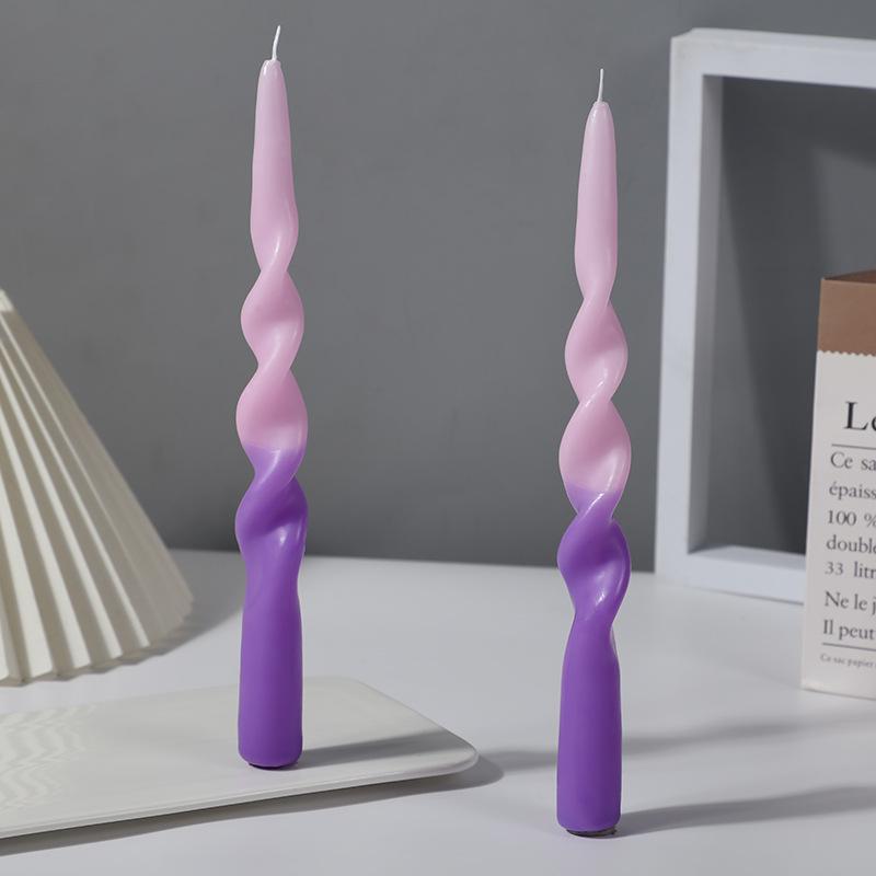 Handmade Spiral Twisted Long Stick Candle Two-Tone Gradient Macaron Paraffin Smokeless Taper Candle Minimalist European Tabletop  Decoration