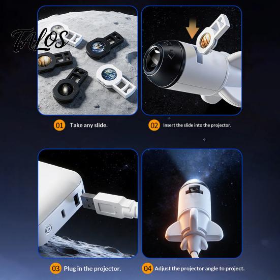 Lampă Nebula pentru Dormitor Lampă Proiector Stele Holografice, Alimentată prin USB, Forma Rachetă, Proiector Planete HD, Cadou Creativ de Ziua de Naștere Lumină de Noapte pentru Băieți cu