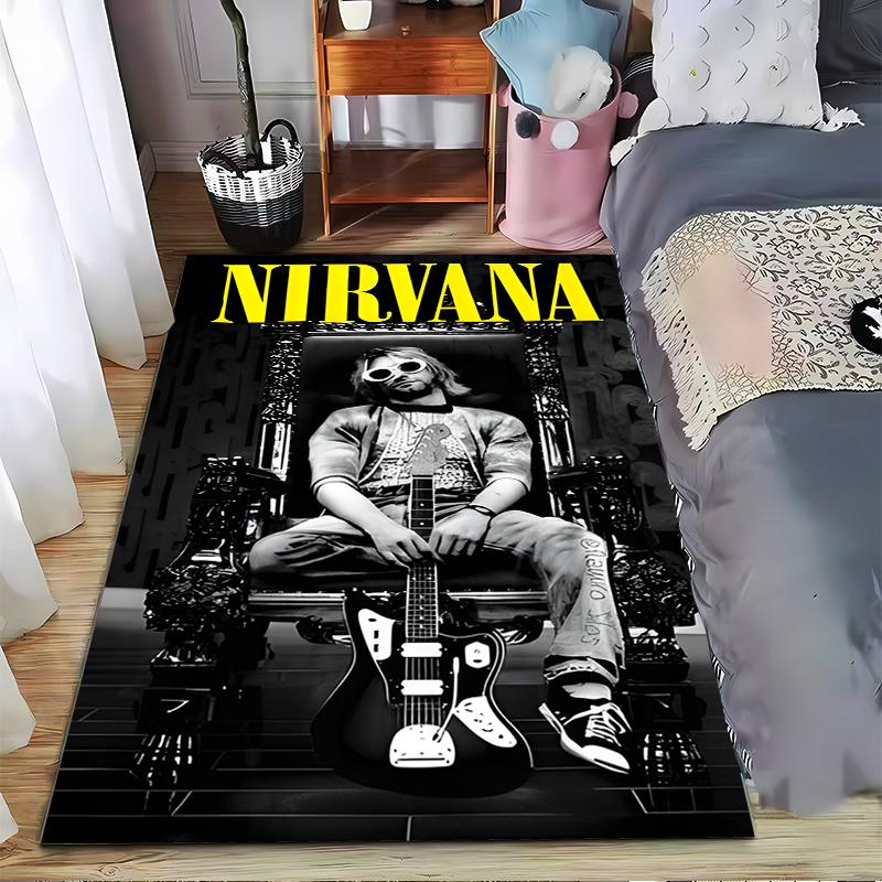 Nirvana Kurt Cobain Throne Guitar Portrait Floor Mat Area Rug for Grunge Rock Fans Home Decor