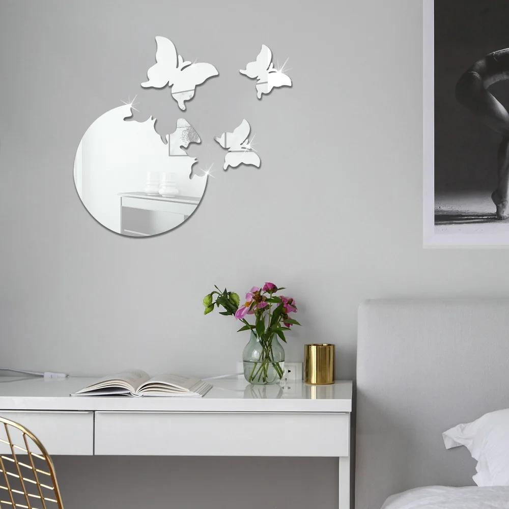 Butterfly Earth Mirror Wall Stickers Self-adhesive 3D Decoration Home Wall Background Soft Mirrir Paste Acrylic Bathroom