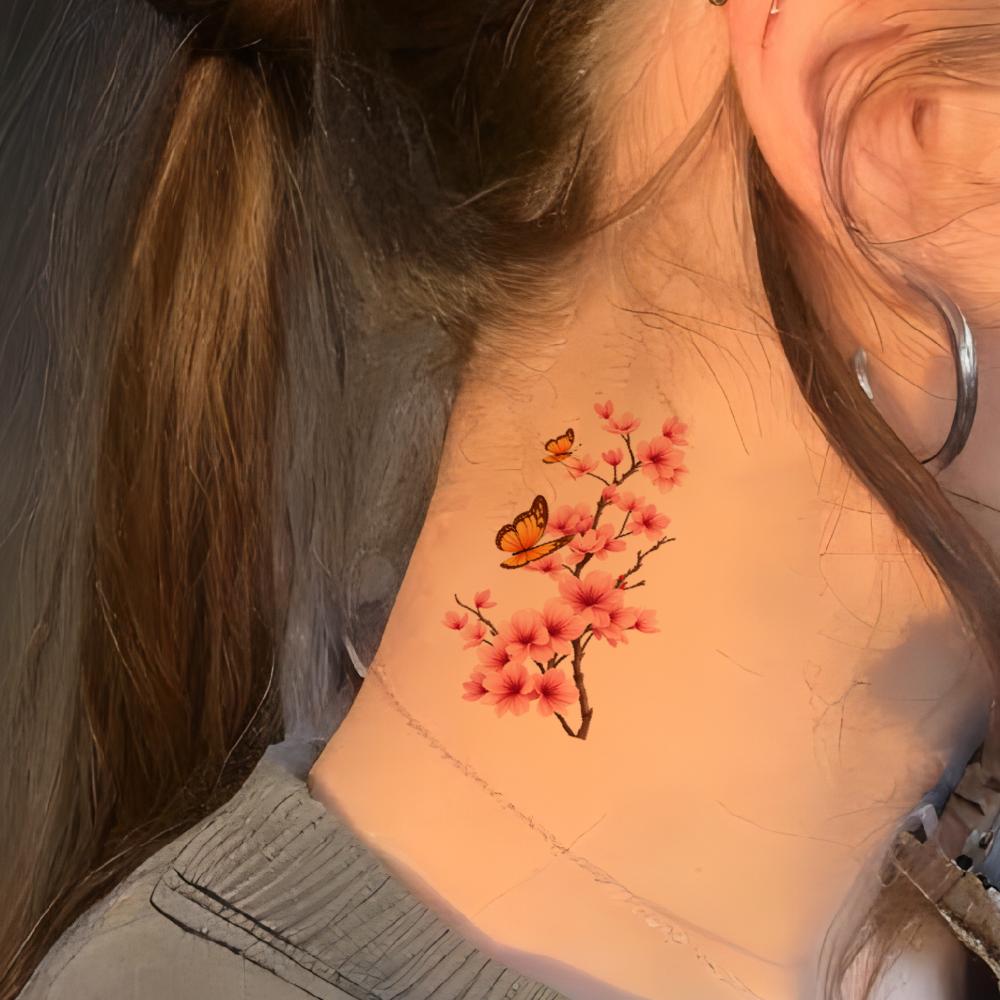 9pcs Temporary Tattoo Waterproof Long-lasting Body Stickers Sunflowers Dahlias Butterflies For Adult Shoulders Back