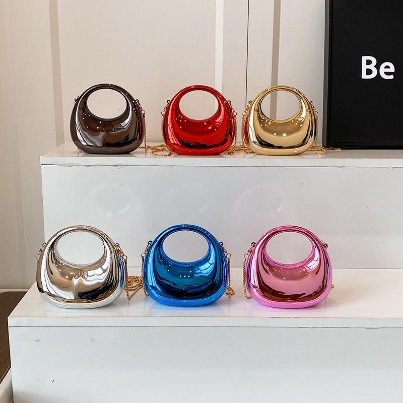 Women's Shiny Mini Crescent Chain Bag - Exquisite Lipstick & Coin Crossbody Purse