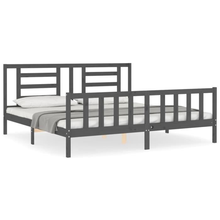 VidaXL Cadre de lit avec tête de lit gris 200x200 cm bois massif 3192903
