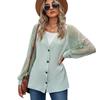 2024 European And American Autumn And Winter Long Sleeved Solid Color Loose Button Lace Patchwork Cardigan Top For Women