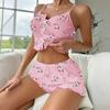 Damen-Pyjama-Set Gerippt Floral Rüschen 2-teilig Nachtwäsche Crop Cami Top und Shorts Weiche Pyjamas Loungewear Set