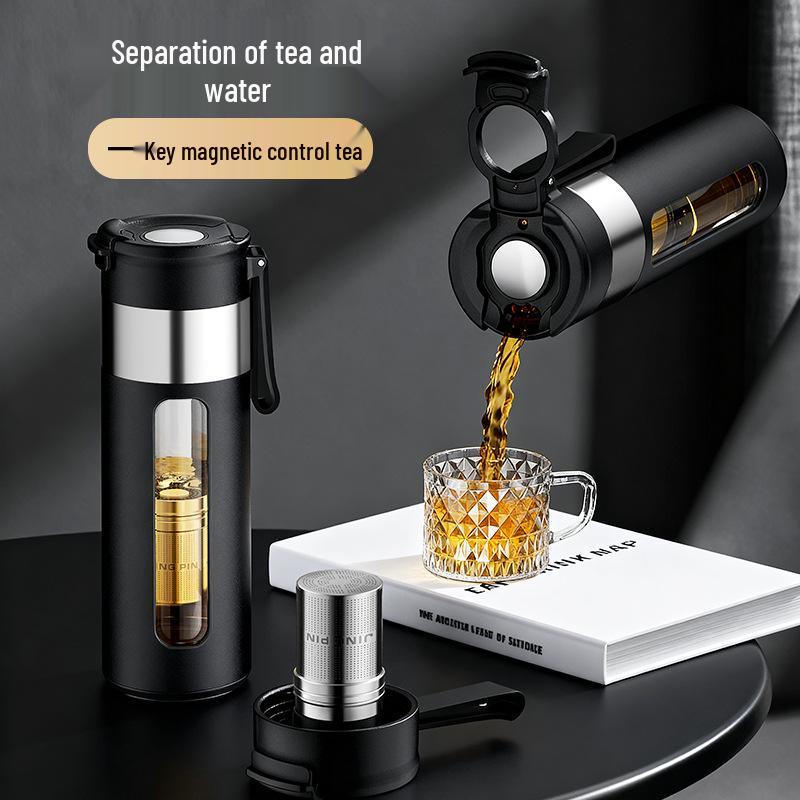 High-End Portable Tea Infuser Cup with One-Button Lid – Creative Borosilicate Glass Design