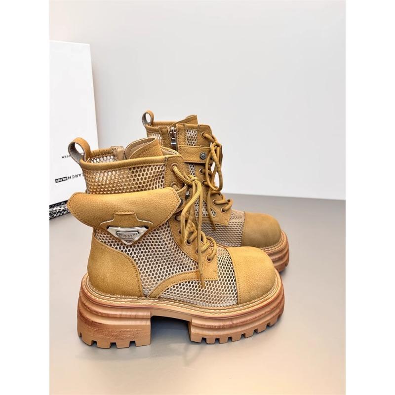 

Summer new fashion mesh rhubarb boots cool boots thick sole thick heel hollow lace-up Martin boots women 40