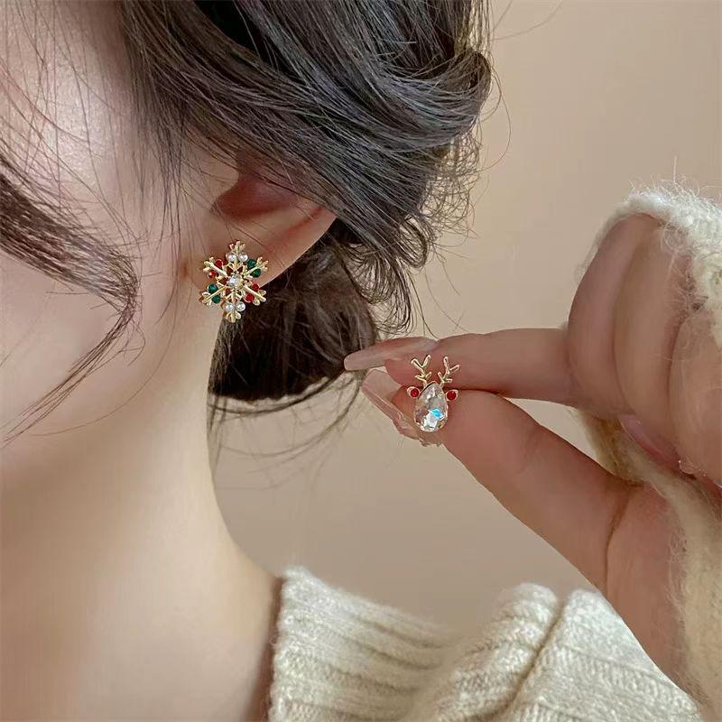 Boucles d'oreilles de luxe Flocon de neige Renne 2025 - Puces d'oreilles uniques et haut de gamme pour femmes