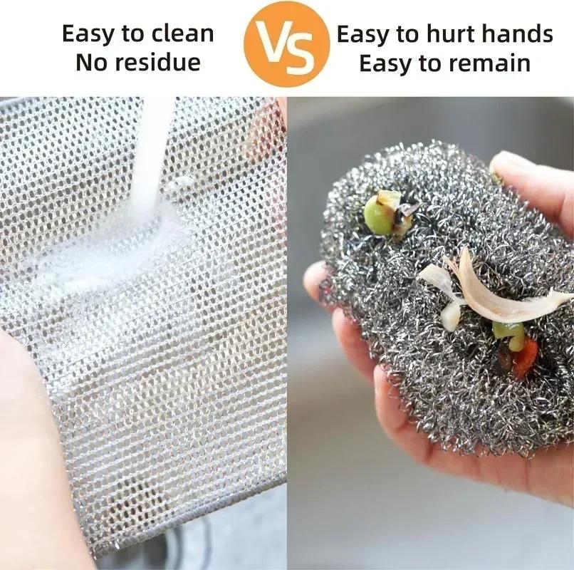 1PCS Steel Wire Rags Cloth Home Kitchen Pot Dishwashing Dishcloth Cleaning Cloths Towel Scrubber Rag