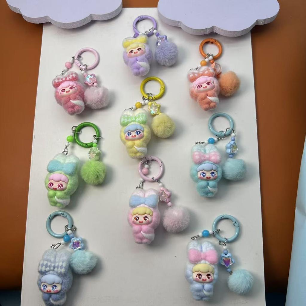Cartoon Flocking Doll Keychain Pendant Cute Doll DIY Accessories Mobile Phone Jewelry Pendant