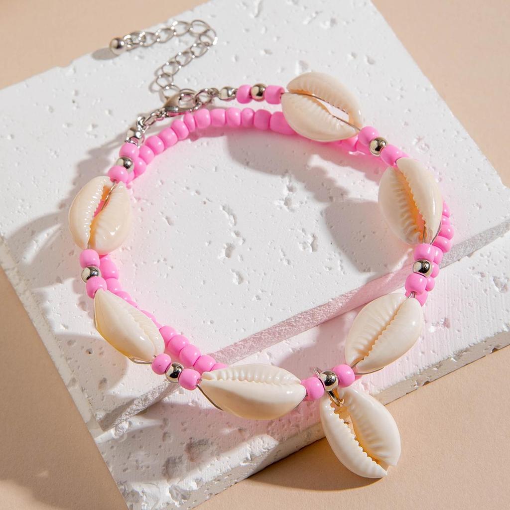 2pcs Fashionable and Simple Bohemian Beach Shell Rice Bead Foot Chain Women's Jewelry Colorful Foot Chain Accessories