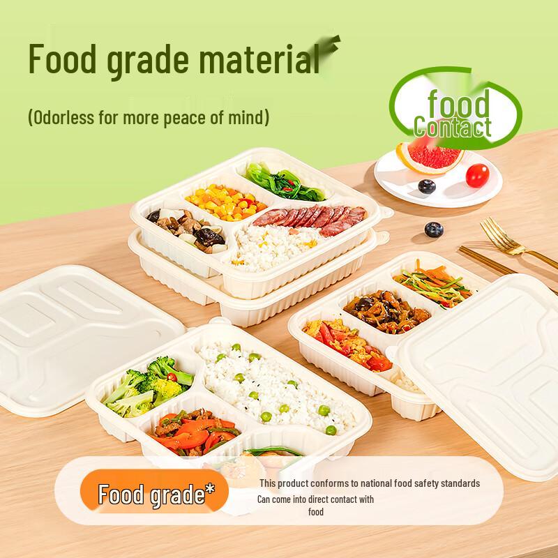 Temeiju Eco-Friendly 4-Compartment Corn Starch Meal Prep Containers with Lids (50 Sets)