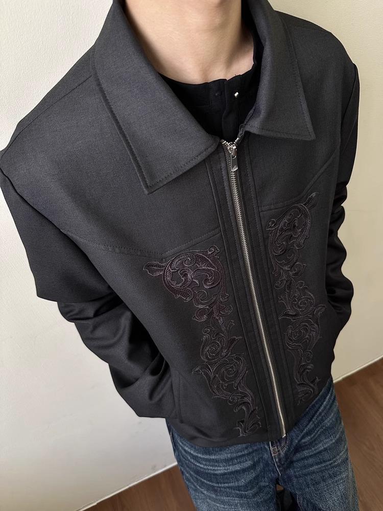 

Мужская американская ретро вышитая короткая куртка в западном стиле - Весенняя свободного кроя Medium темно-серого