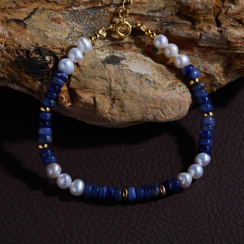 S925 Sterling Silber Neue Chinesische Natürliche Süßwasserperle Blaues Muster Buntes Schatz-Halskette Damen-Nische High-End Armband Perlen-Schlüsselbein