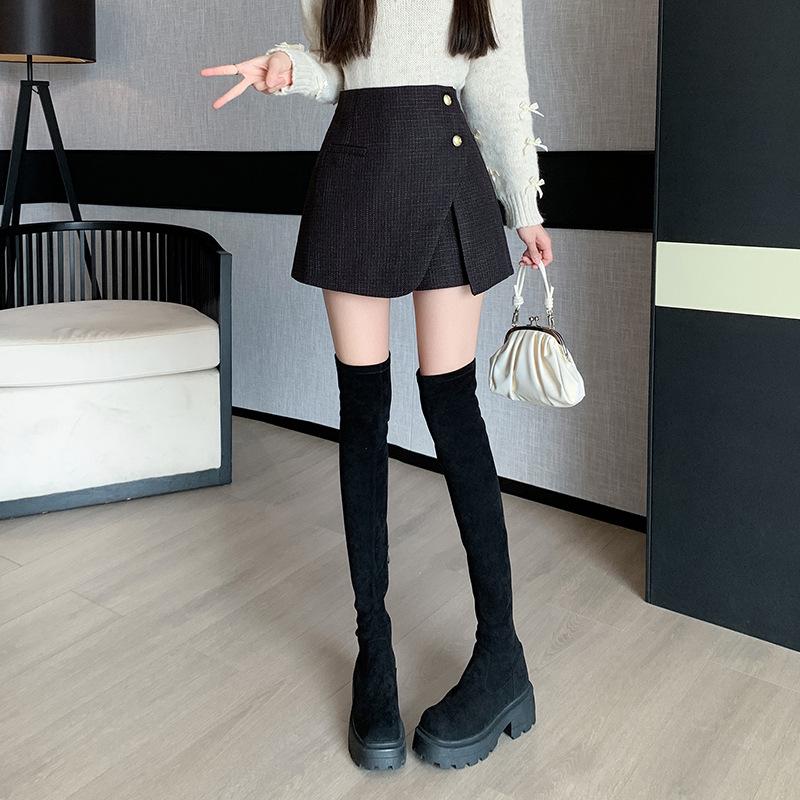 Women's High Waist Wool Pleated A-line Skirt with Anti-exposure Shorts - 2025 Autumn/Winter Collection