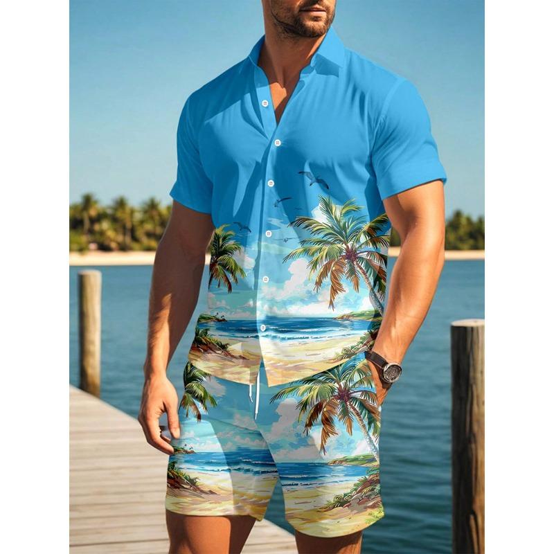 Men's Hawaiian Short-sleeved Shirt And Beach Shorts Set Beach Resort Men's Casual Shirt Summer Everyday Men's Sports Shorts