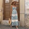 Women's Fashion Summer Spring Flower Pattern Print Sleeveless V-Neck High Waist Casual Dresses