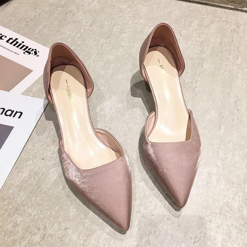 

Женские туфли-лодочки на высоком каблуке-шпильке, весенние новые одинарные туфли, модные атласные ажурные сандалии 39 standard code розовый