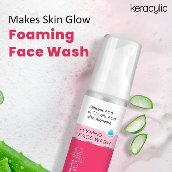 Leeford Keracylic Foaming Face Wash for Men & Women Pack of 1 (60ml) with 1% Salicylic & Glycolic Acid,Aloevera|Ideal for Oily Skin