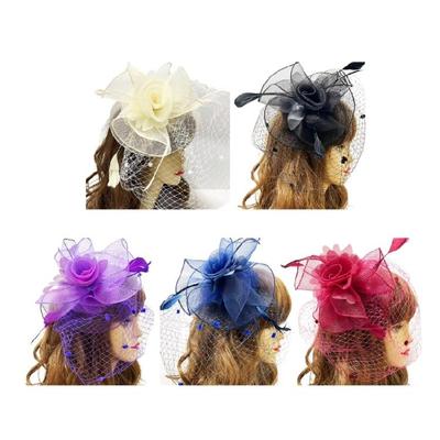 Vintage Flower Net Fascinator Hat  Party Fascinator Hair Clip Church Pillbox Hat Exaggerated Feather Hat Wedding Hat