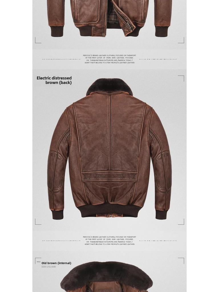 Men's Genuine Leather Pilot Jacket - Thick Cowhide, Casual Large Size, Autumn/Winter Coat