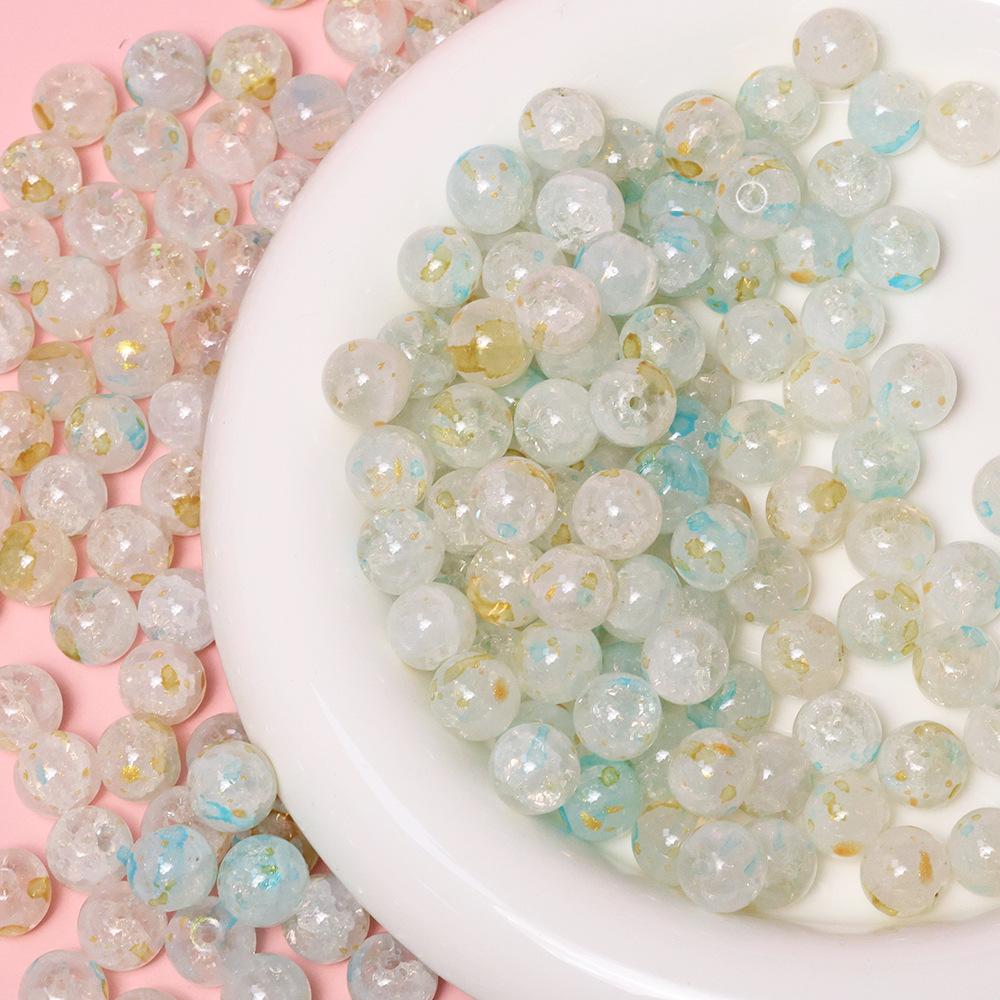 Yori 40pcs 10mm Imitation Crack Glass Beads Round Loose Spacer Beads for Jewelry Making DIY Bracelets Phone Chain Accessories