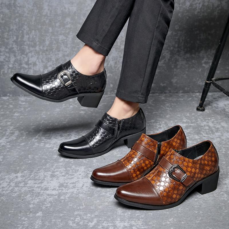 Retro Men Business High-heeled Loafers Dark Brown Men Casual Comfortable and Fashionable Leather Shoes Banquet Shoes Sizes 39-46