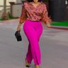 Women's Plus Size Printed Long Sleeved Shirt Temperament Elegant Wide Leg Pants Fashion Suit