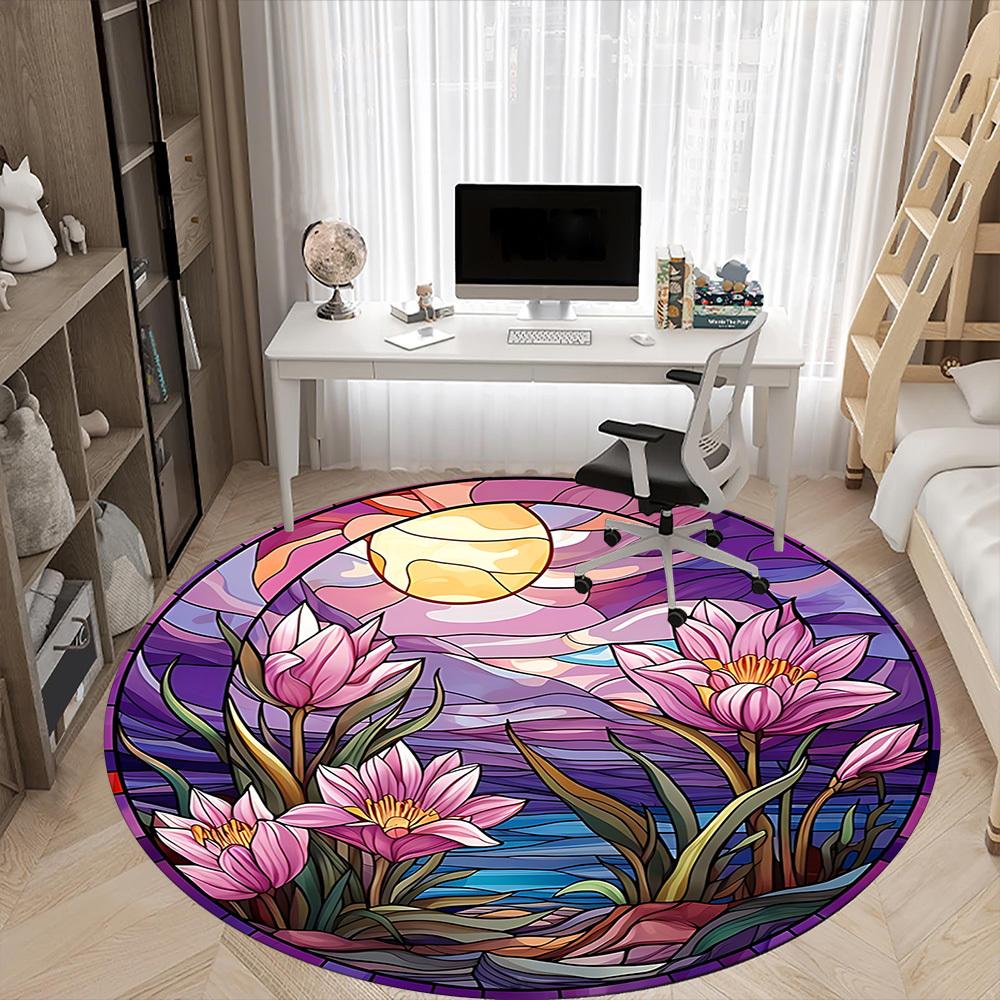 1PC Floral Sunset Office Round Area Rug, Indoor Mat Suitable ForOffice, Under Office Chairs Bedroom Living Room Home Decor, Room Deco f010