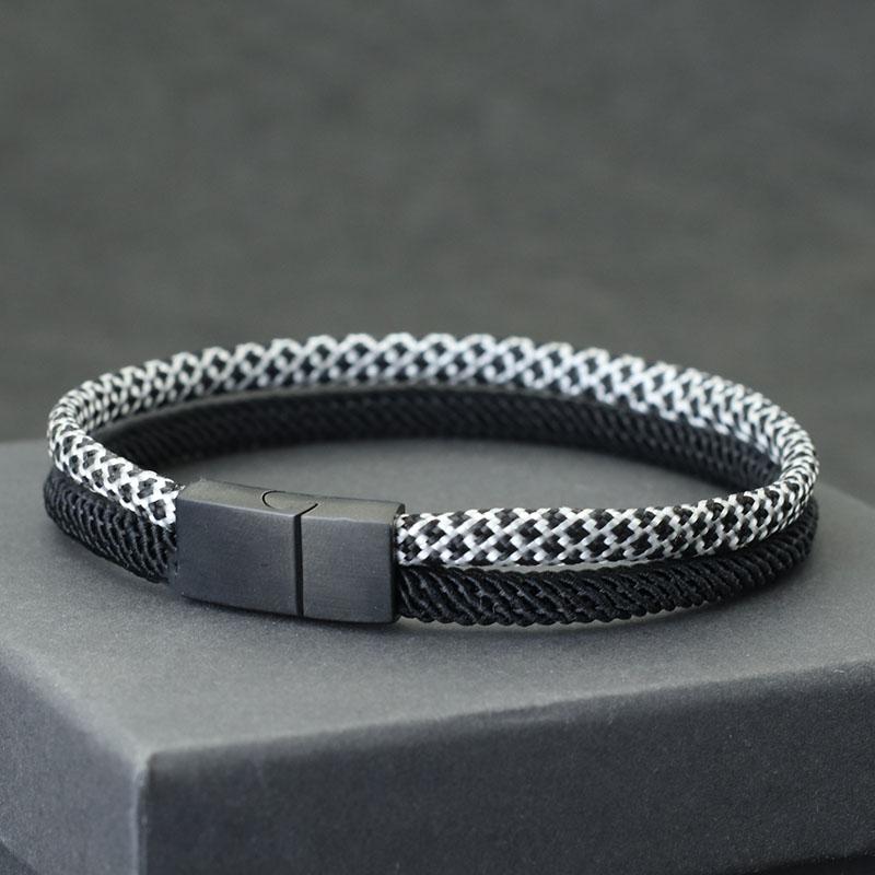 

New Paracord Bracelet For Men Detachable Stainless Steel Magnet Buckle Bicolor Macrame Braslet Pulseira Masculina Gift For Him S 17.5cm 6.9Inch черный белый