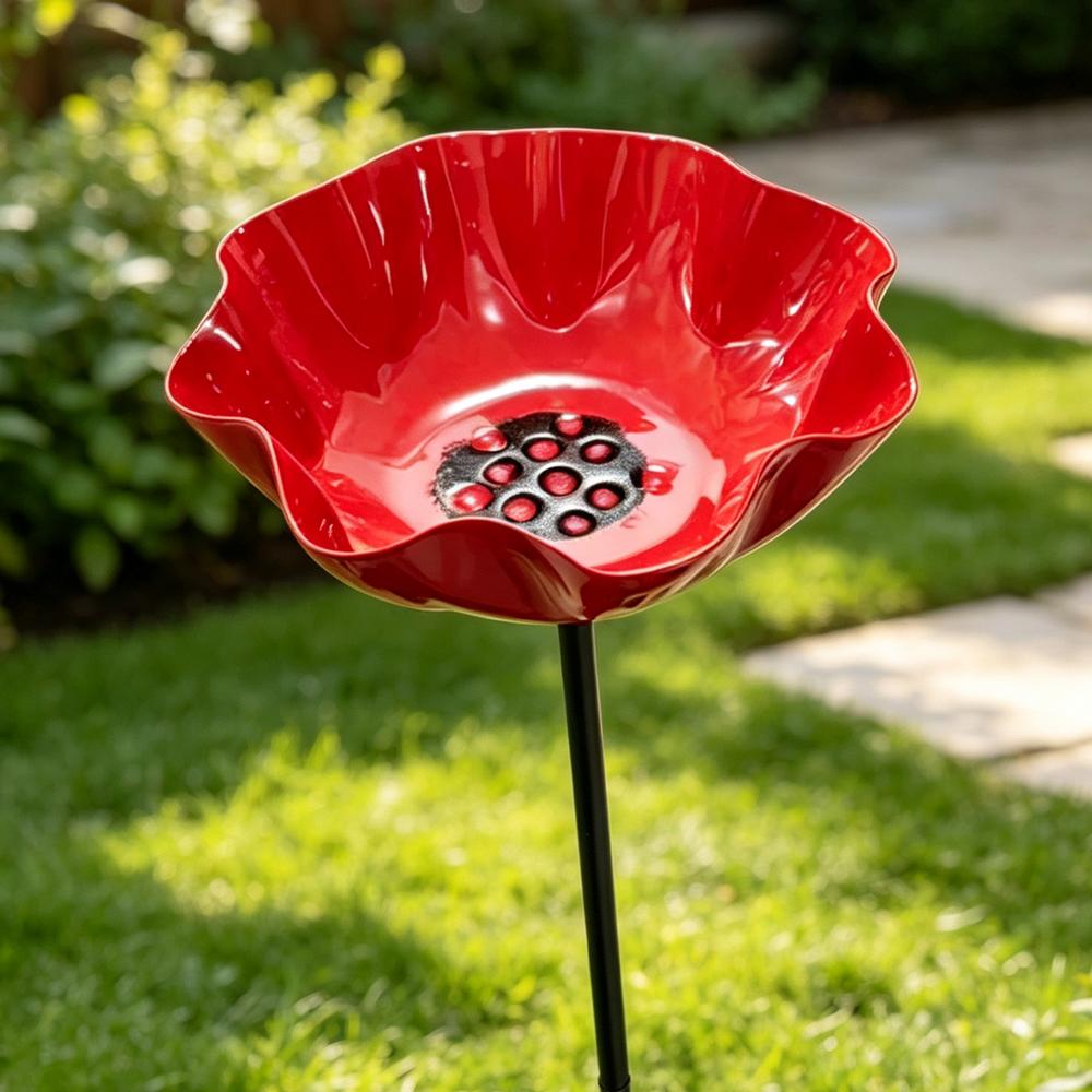 3pcs Handcrafted Metal Flower Garden Stake Ground Insert Iron Floral Sculpture Bird Bath Stake UV Resistant Rust-resistant