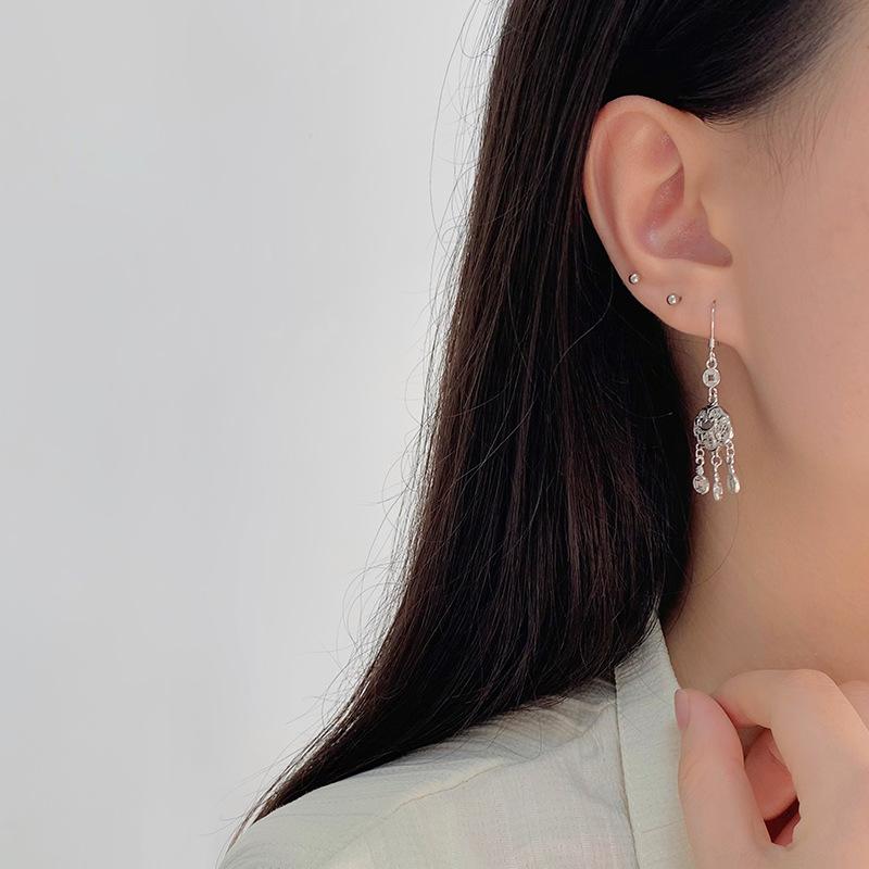Ping An Lock Copper Coin Tassel Ear Hook New Chinese Style National Trend Daily Ear Hook