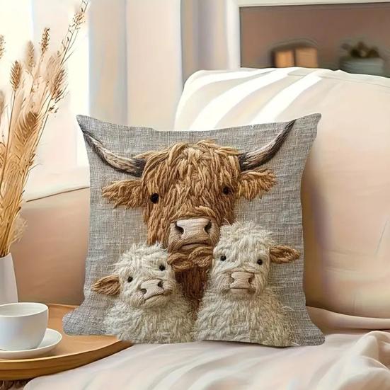 Highland Cow Pillow Cover Cute Cow Pattern Pillowcase with Hidden Zipper Home Decor Throw Pillow Case for Farmhouse Living Room Bedroom Sofa
