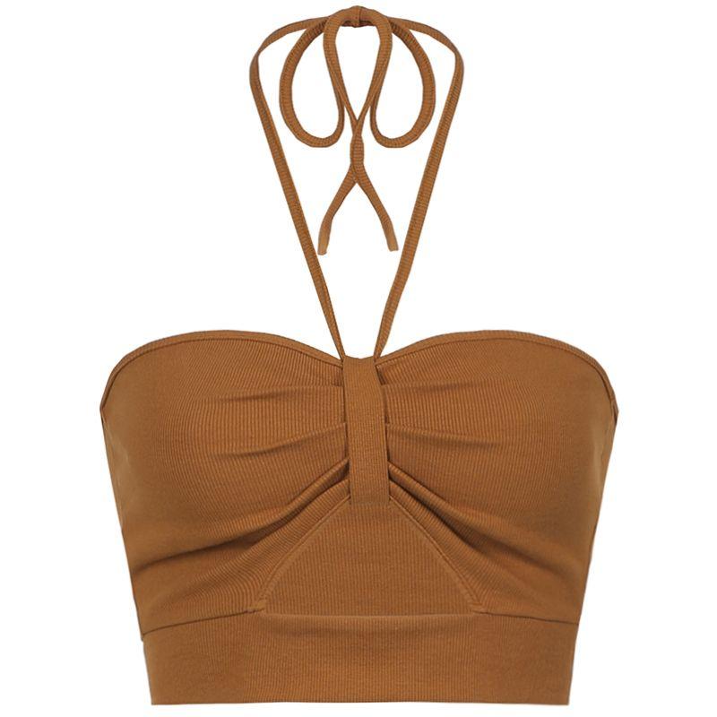 Solid Color Outerwear Thread Hollow-out Slim-Fit Short Top Hanging Neck