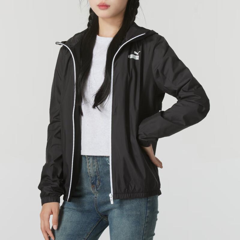 Puma Logo Comfortable Windproof Hooded Breathable Running Jacket Women Jackets Black 672909-52