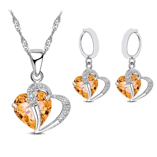 1 Set Hängeohrringe Geometrisch Strass Hochglanz Zirkonia Feine Verarbeitung Dekoration Glänzend Herzförmiger Anhänger Halskette Damen Accessoire