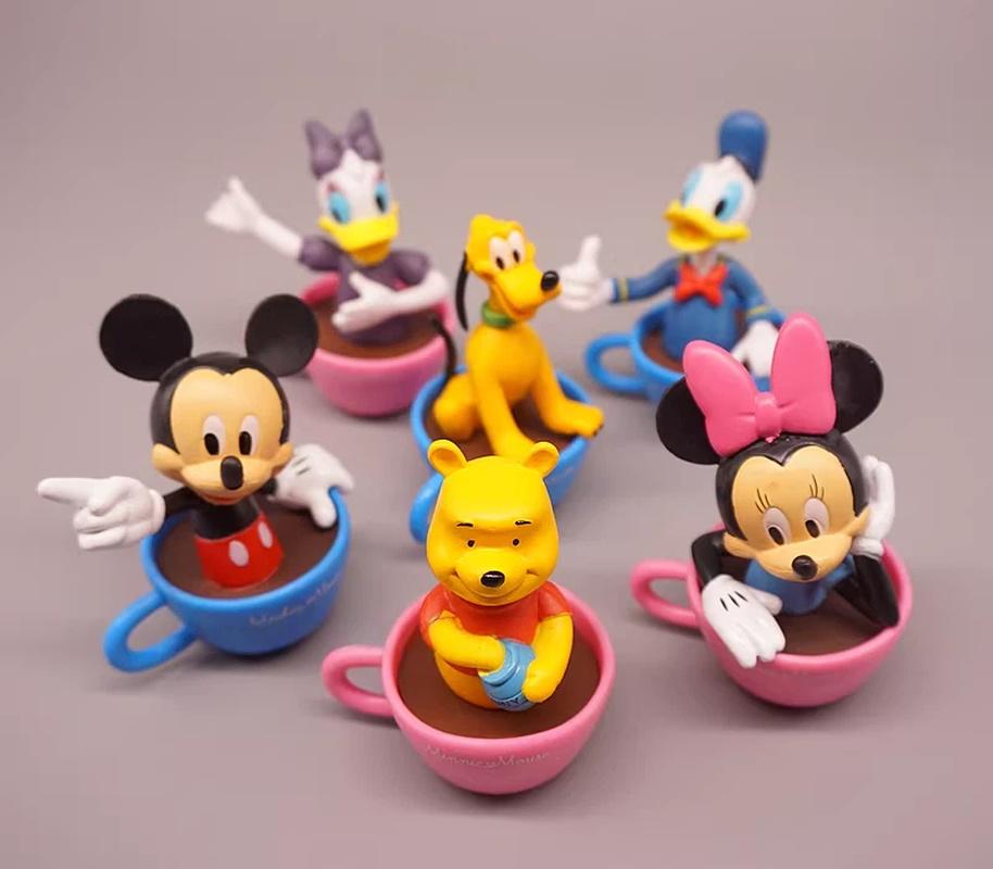 In Stock 6Pcs/Set Mouse Winnie Pooh Duck Cup Style Blind Box Kawaii Action Figure Model Ornament Toy Birthday Gifts For Girls