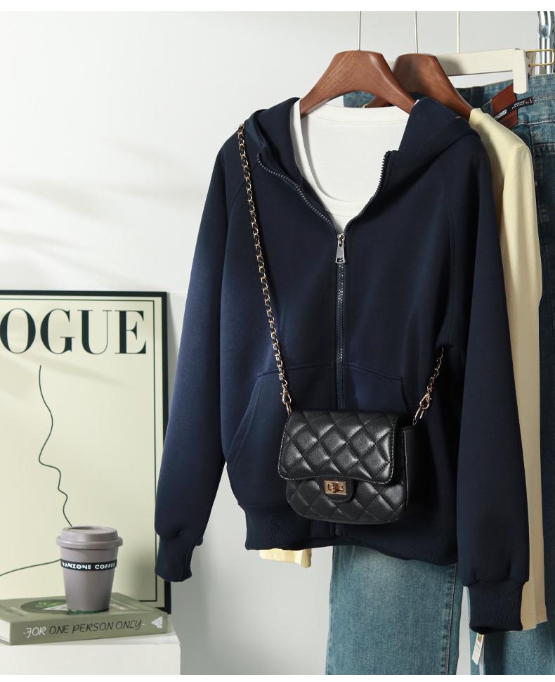 Women's Navy Blue Sporty Zipper Sweatshirt - American Style, Early Autumn 2025