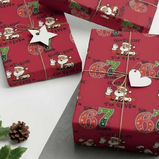 1 Roll Christmas 67 Santa Wrapping Paper Six Seven Meme Gift Box Packaging Paper Tear-Resistant Present Wrap Packing Paper Sheet