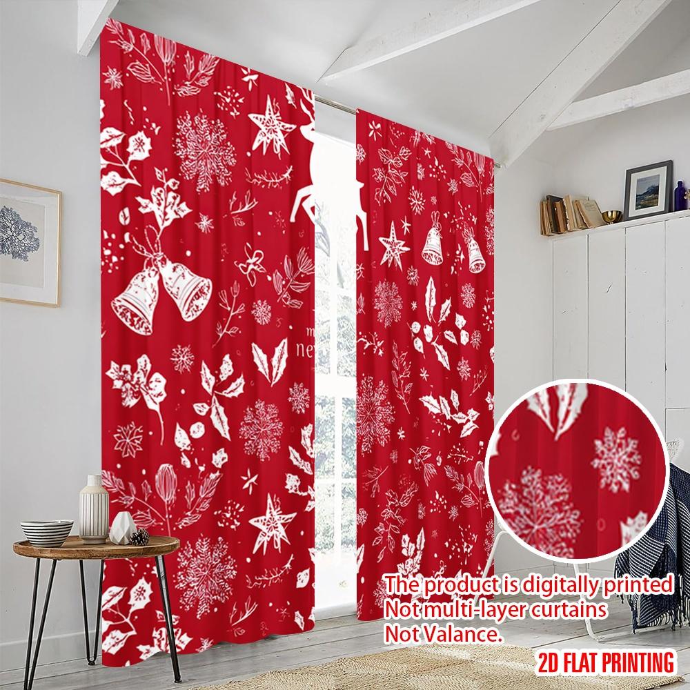 2pcs,2D Plane Printing Curtain Fabric Christmas Reindeer and Bells Versatile Polyester (without Rod) Decorations Outdoor for