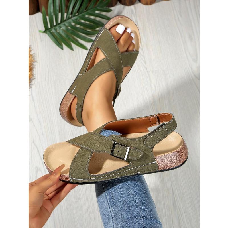Damen Übergröße Neue Sommer Schnalle Peep Toe Flache Mode Europäisch Amerikanischer Stil Strand Kreuzriemen Sandalen