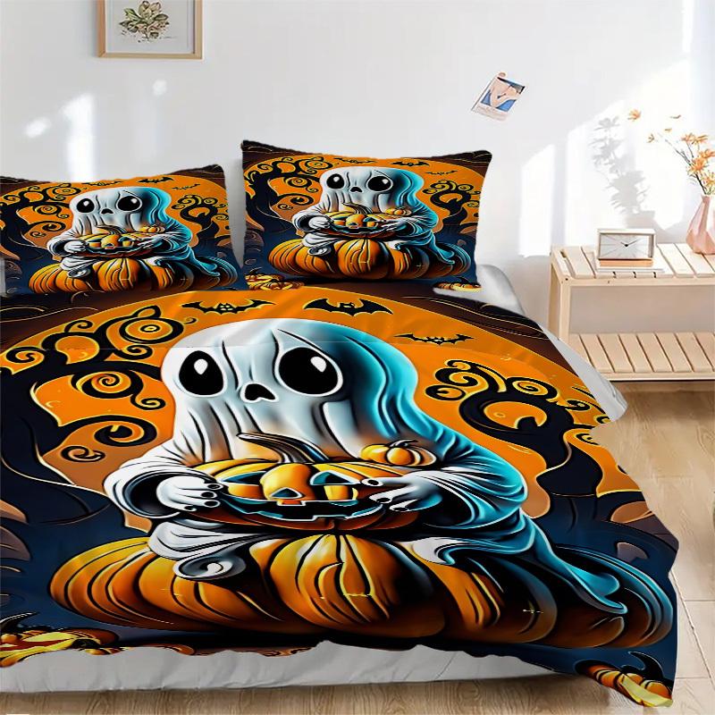 3pcs Halloween Ghost Duvet Cover Set - Machine Washable, Includes 1 Cover and 2 Pillowcases, No Core Included yy251013069
