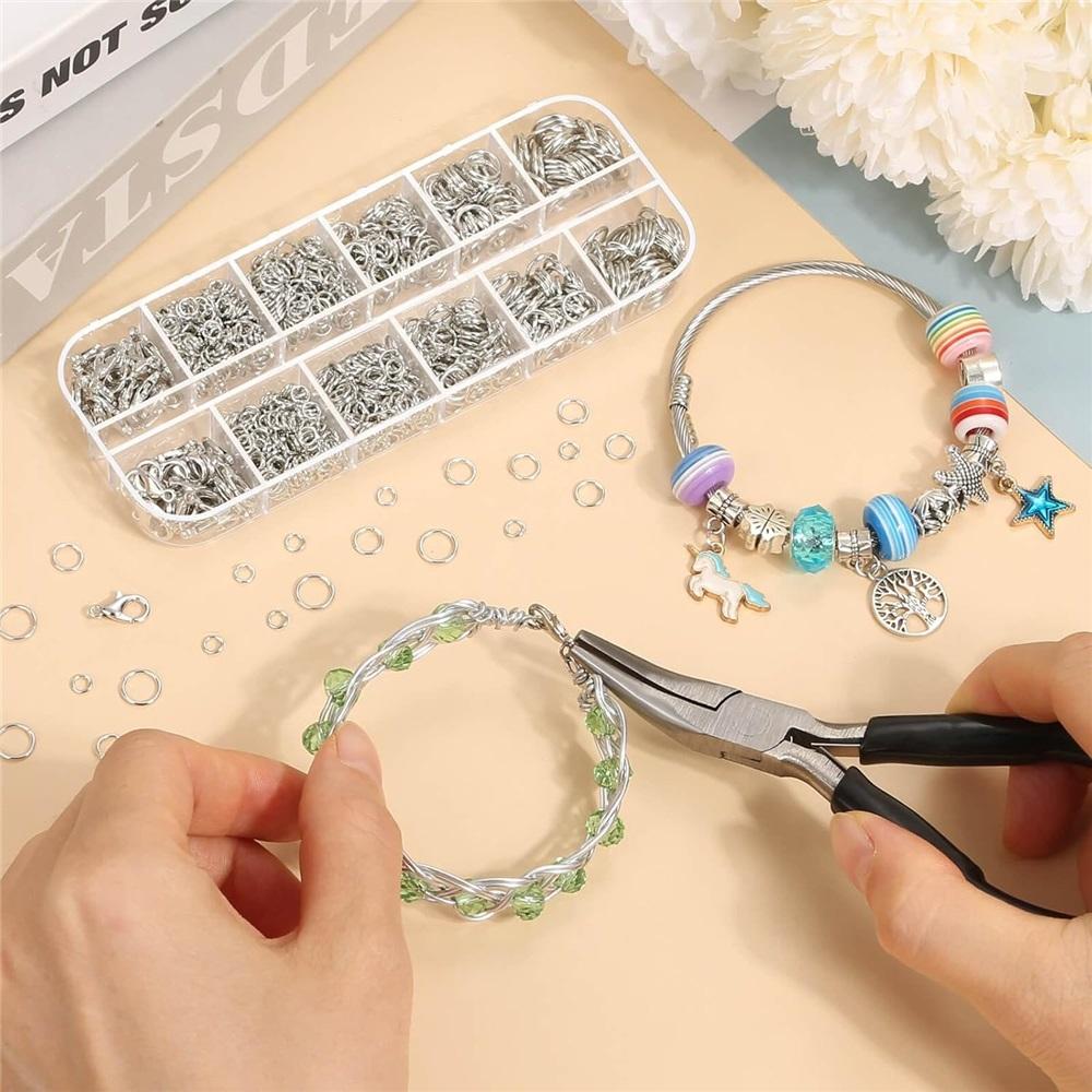 1200Pcs Jump Rings Kit With Lobster Clasps,Plier,Tweezer & Storage Box For DIY Necklace Bracelet Earring Jewelry Making Repair